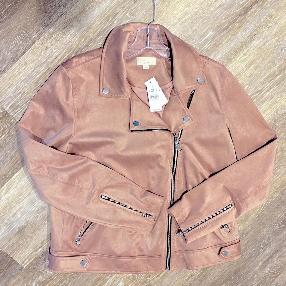 LOFT Pink Rose Faux Suede Moto Jacket